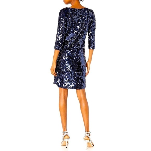 NWT BBDakota Leila navy oval sequin bodycon 3/4 sleeve dress above knee medium - Picture 2 of 12